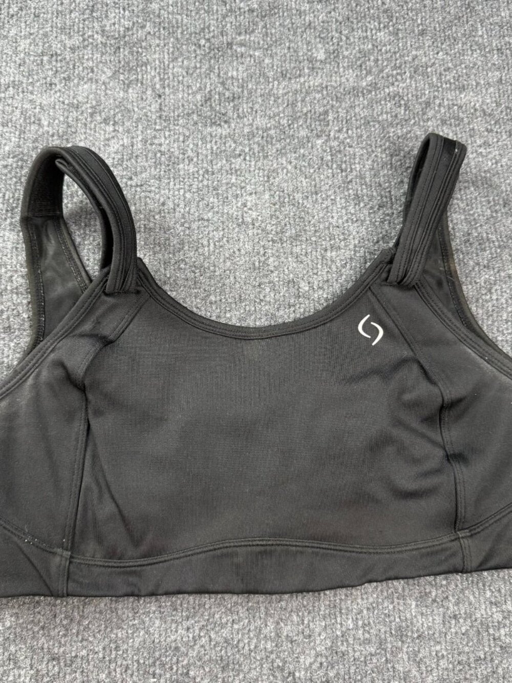 Moving Comfort Fiona Sports Bra 36D Black High Impact Adjustable STAIN Flaws